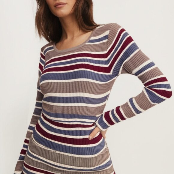Form Fitting Striped Ribbed Sweater Dress EUC - Picture 2 of 8